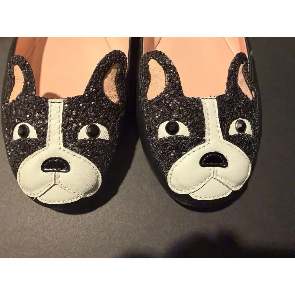 IOB Kate Spade Winthrop Ballerina Flats In Black French Bulldog Sz 8.5